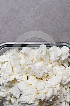 cottage cheese in glass bowl
