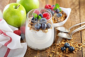 Cottage cheese and yogurt parfait with granola