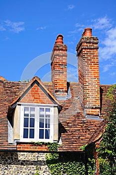 Cottage dormer and chimneys, Hambledon.