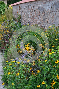 Cottage garden in Schlosshof Austria planted with groups of perennials