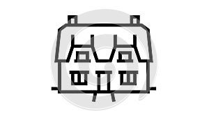 cottage house line icon animation