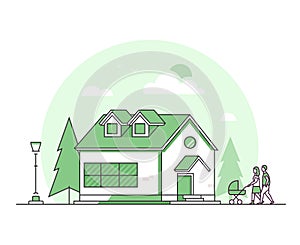 Cottage house - modern thin line design style vector illustration