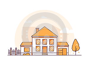 Cottage house - modern thin line design style vector illustration