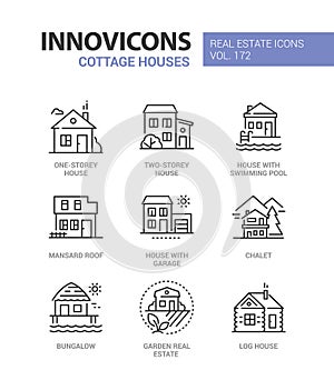 Cottage houses - modern line design style icons set