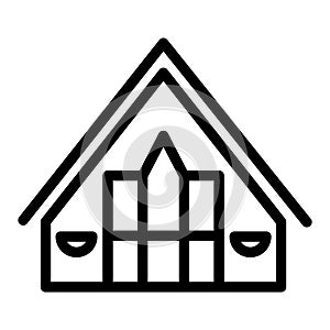 Cottage line icon. Small cottage vector illustration isolated on white. Gable roof cottage outline style design
