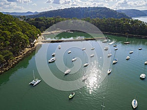 Cottage Point Ku-ring-gai area Northern Sydney Australia wharfs and boats