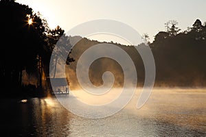 A cottage silhouette at Pangung reservoir