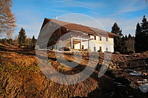 Cottage from the spring Mountains Sumava in Czech