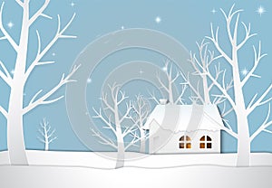 Cottage with star and comet Christmas season background paper ar