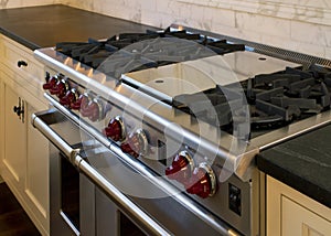 Cottage style kitchen gas cooking range photo