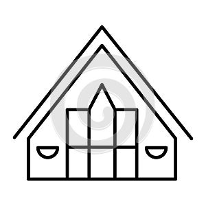 Cottage thin line icon. Small cottage vector illustration isolated on white. Gable roof cottage outline style design