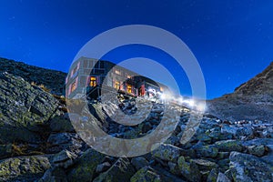 Cottage under Rysy at night, High Tatras