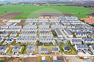 Cottage village, top view. Many private houses outside the city