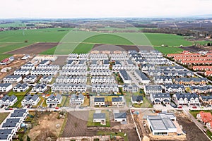 Cottage village, top view. Many private houses outside the city