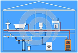 Cottage water treatment on light blue