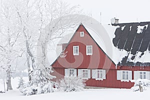 cottage in winter, Jizerske Mountains, Czech Republic