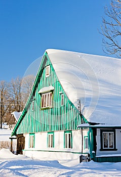 cottage in winter, Kunstat - Jadrna, Orlicke Mountains, Czech Re