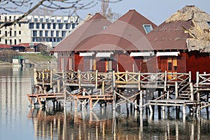 Cottages on Gravel Lake Slnecne jazera in Senec near Bratislava, Slovakia