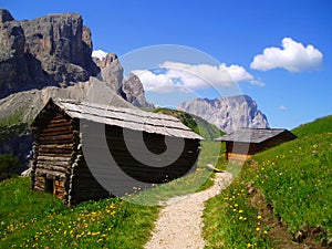 Cottages in mountain's path