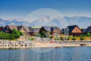 Cottages on the shore of Liptovska Mara dam near Liptovsky Trnovec