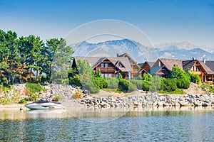 Cottages on the shore of Liptovska Mara dam near Liptovsky Trnovec