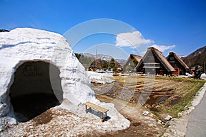 Cottages and snow hall at Gassho-zukuri Village Shirakawago