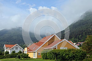 Cottages beside Sognefjord at Balestrand photo