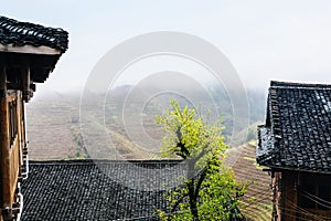 cottages in Tiantouzhai village and terraced hills