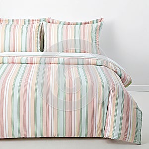Cotton bed set with striped pattern on white