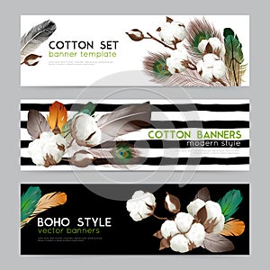 Cotton Bolls Boho Banners Set