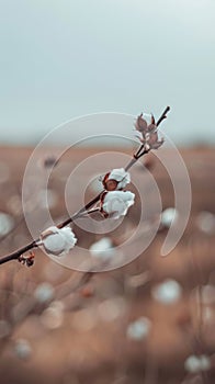 Cotton bolls on branches against a soft background