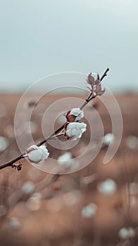 Cotton bolls on branches against a soft background photo