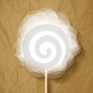 Cotton Candy floss white on a crumpled paper brown background. Vector Illustration.