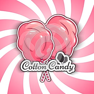 Cotton Candy Isolated Logo Emblem for Your Products, Vector Illustration of Handmade. Symbol of a cloud of sugar