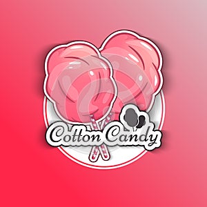 Cotton Candy Logo Emblem for Your Products, Vector Illustration of Handmade. Symbol of a cloud of sugar