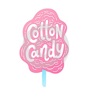 Cotton candy. Text logo lettering. Hand drawn vector illustration.