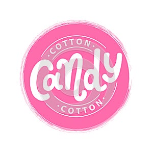 Cotton candy. Text logo lettering. Hand drawn vector illustration.