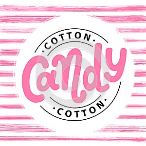 Cotton candy. Text logo lettering. Hand drawn vector illustration.