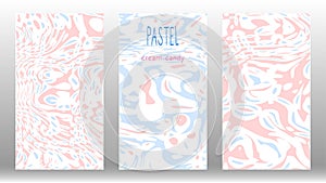 Cotton candy vector set. Bright backgrounds for social stories. Vertical vector templates, pastel colors, ice cream curvature