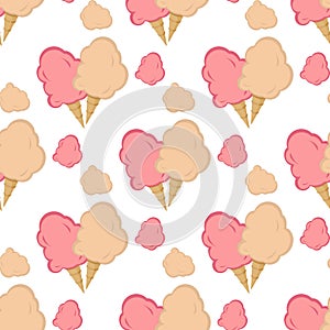 Cotton candy wrapper seamless pattern vector illustration sugar clouds wallpaper dessert.