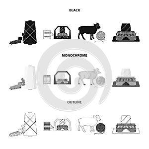 Cotton, coil, thread, pest, and other web icon in black,monochrome,outline style. Textiles, industry, gear icons in set
