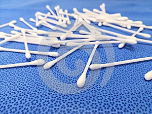 Cotton Ear Buds In Blue Background