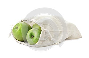 Cotton eco bag with apples isolated