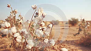 Cotton farm harvesting. Organic, eco-friendly and sustainable practice for textile industry