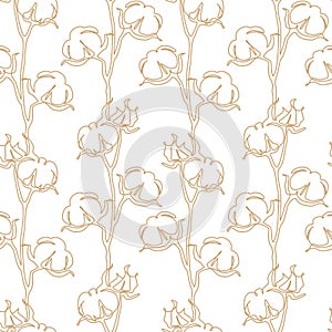 Cotton Flower Seamless Pattern in one continuous line drawing. Blossom ball in sketch doodle style. Used for for wedding