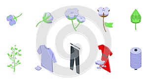 Cotton icons set isometric vector. Fabric flower