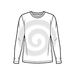 Cotton jersey top technical fashion illustration with crew neck, tunic length oversized body long sleeves flat. photo