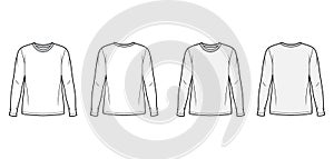 Cotton jersey top technical fashion illustration set with crew neck, tunic length oversized body long sleeves flat. photo