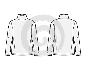 Cotton jersey top technical fashion illustration with turtleneck, tunic length oversized body long sleeves flat. photo