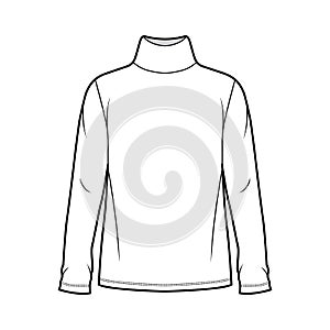 Cotton jersey top technical fashion illustration with turtleneck, tunic length oversized body long sleeves flat. photo